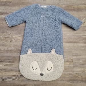 Chick Pea Fleece Sleep Sack with zipper, blue and gray fox design 3-6 month